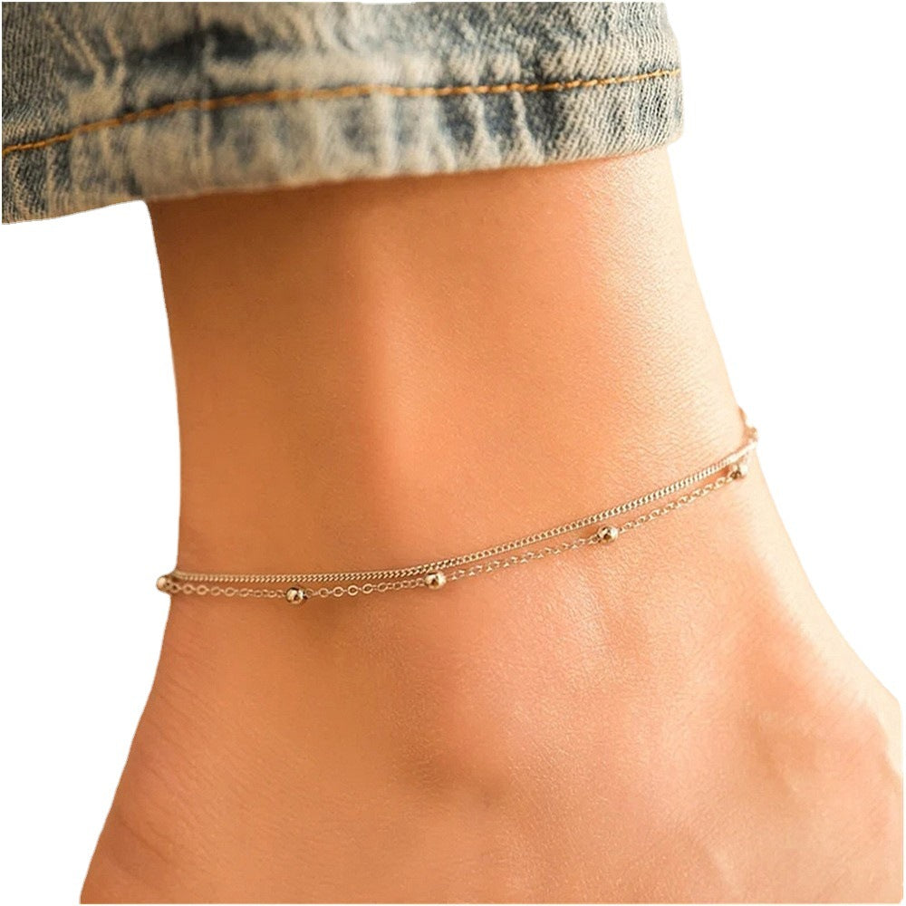 Light Luxury Double Layer Copper Bead Anklet