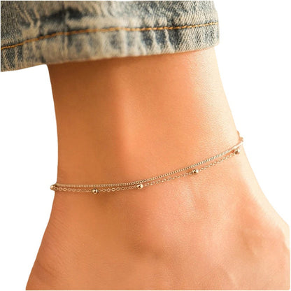 Light Luxury Double Layer Copper Bead Anklet