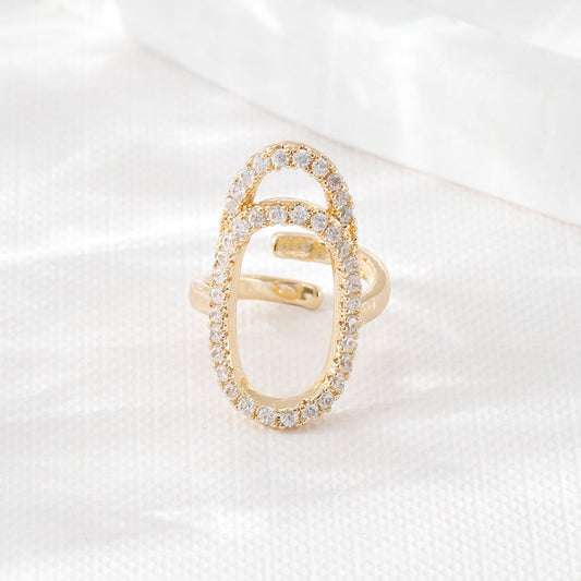 Geometric Diamond-Embedded Open Nail Ring