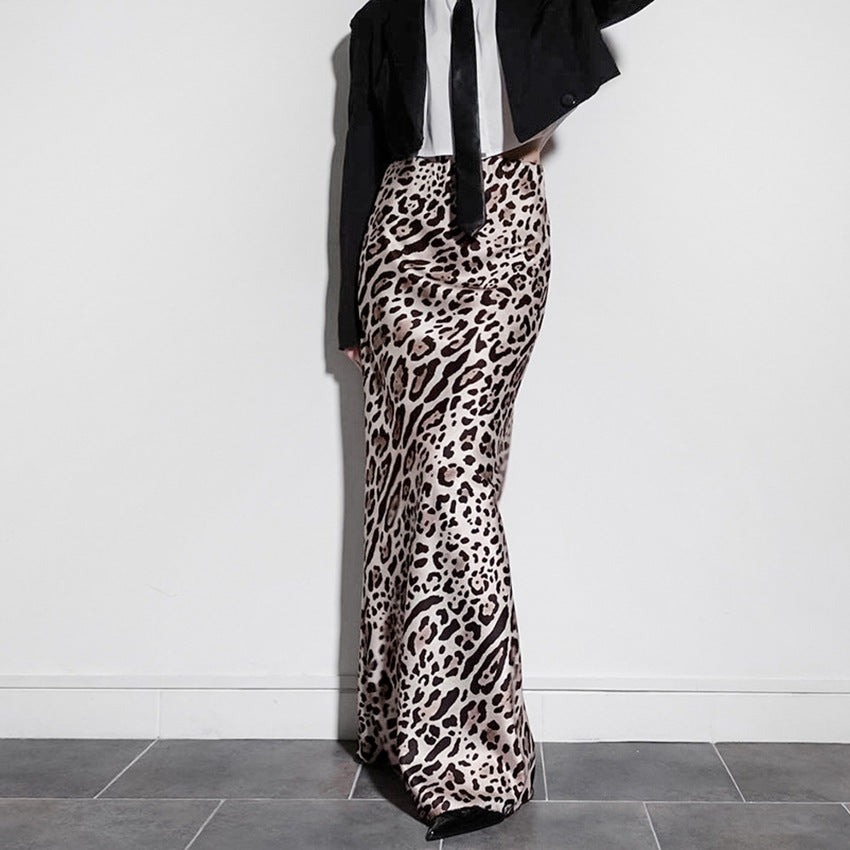 Fashion Leopard Print Long Dress For Women High Waist Drooping