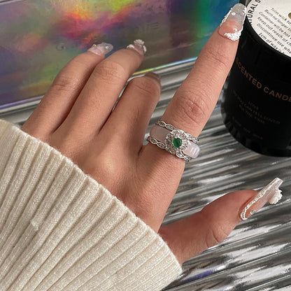 High-grade Green Cat's Eye Zircon Ring