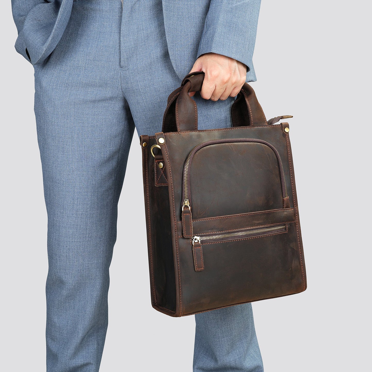 Crazy Horse Leather Crossbody Backpack