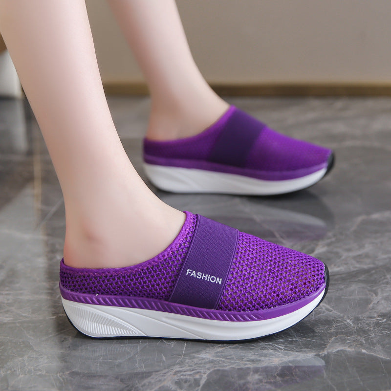 Plus Size Mesh Platform Slip-ons