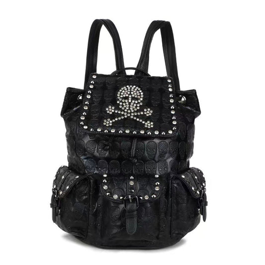 Diamond Skull Rivets Fashion Leather Backpack