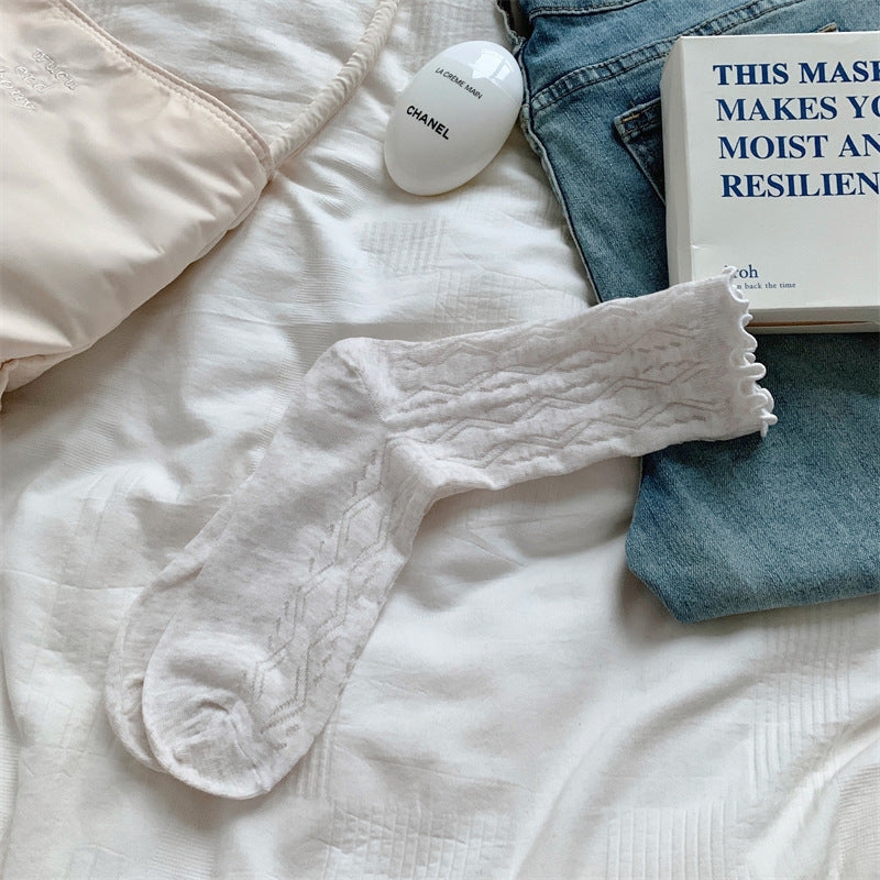 Mesh Hollow Wooden Ear Mid-Calf Socks