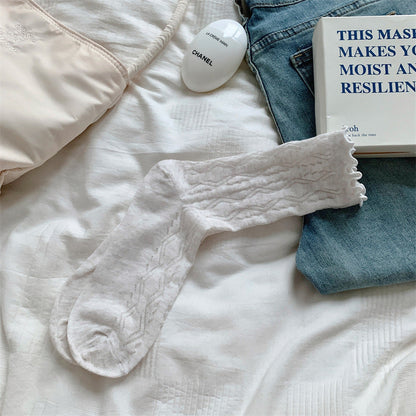 Mesh Hollow Wooden Ear Mid-Calf Socks