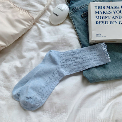 Mesh Hollow Wooden Ear Mid-Calf Socks
