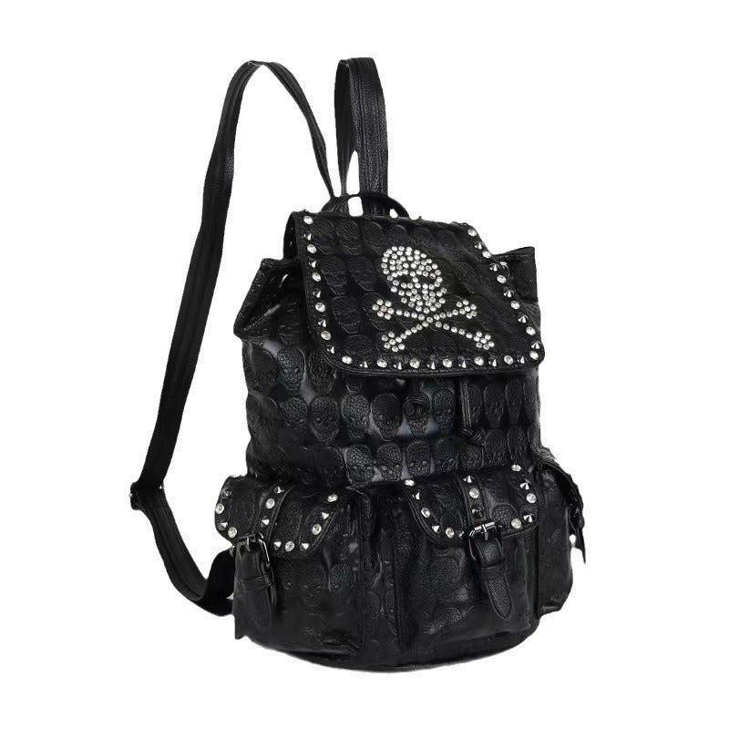 Diamond Skull Rivets Fashion Leather Backpack
