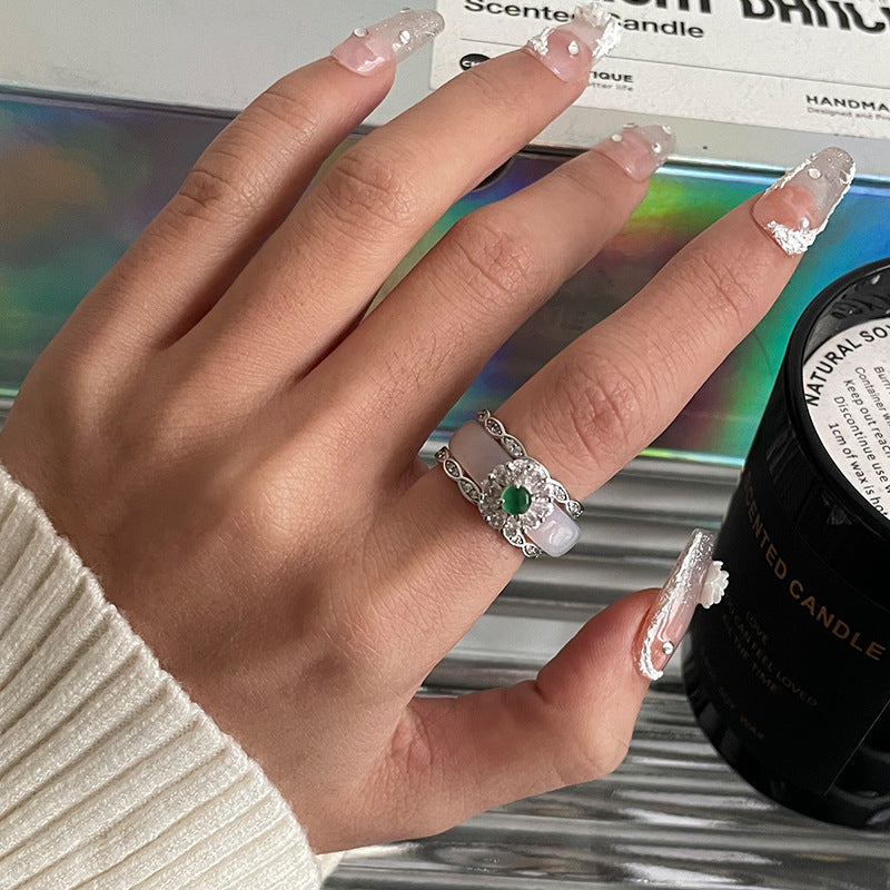 High-grade Green Cat's Eye Zircon Ring