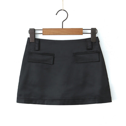High Waist Sheath Faux Pocket Design Slim Fit Skirt Women