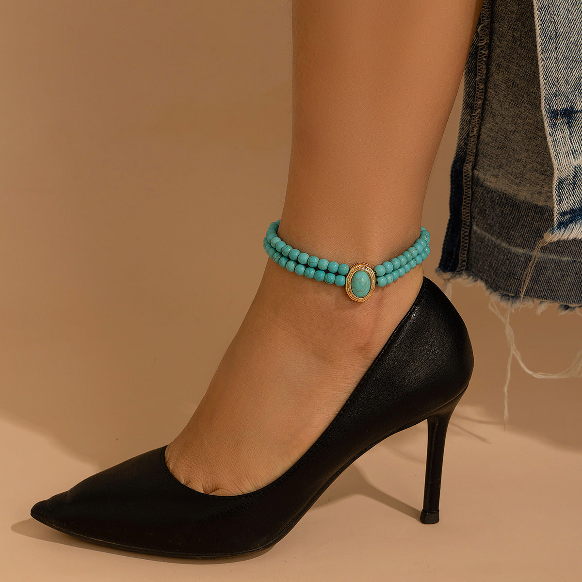 Vintage Elastic Double-layer Pearl Anklet Banquet