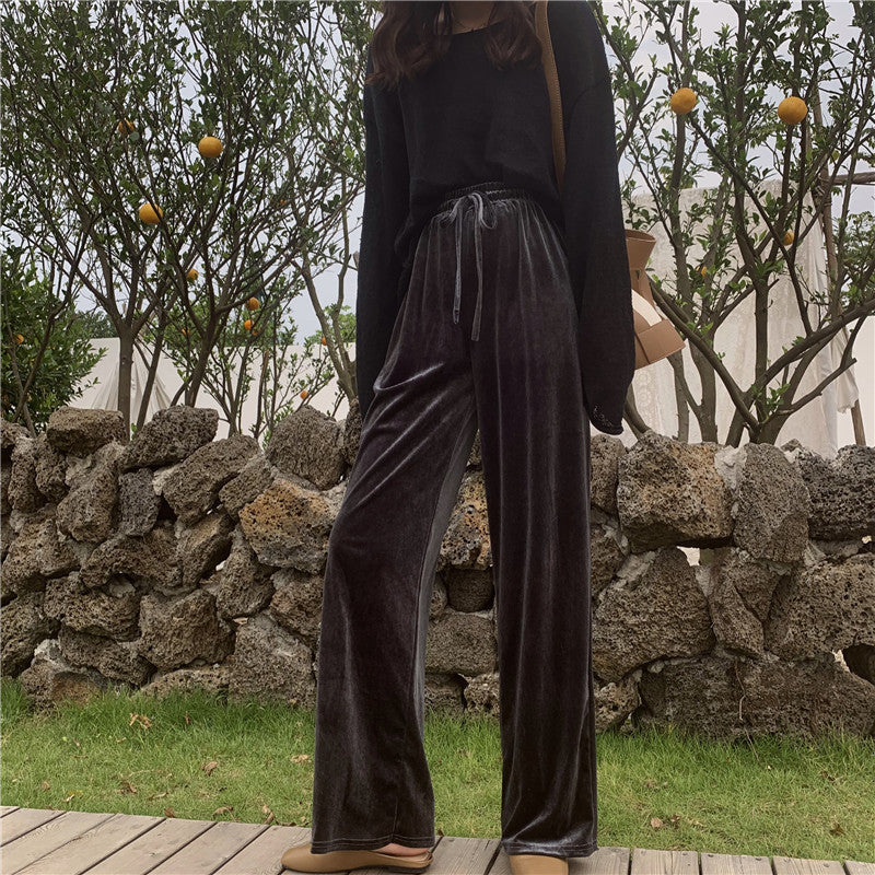 Gold Velvet High Waist Mopping Pants