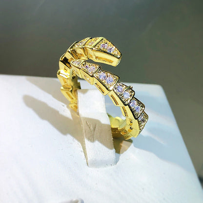 Adjustable Snake Ring for Women in Gold, White Gold, and Rose Gold with Gemstone Inlay