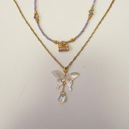 Natural White Lip Shell Butterfly Cold Niche Beaded Necklace