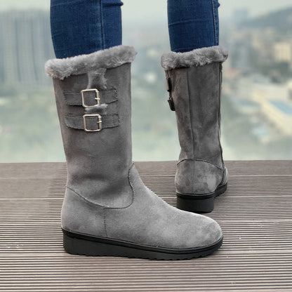 Fleece-lined Mid-calf Wedge Heel Martin Boots