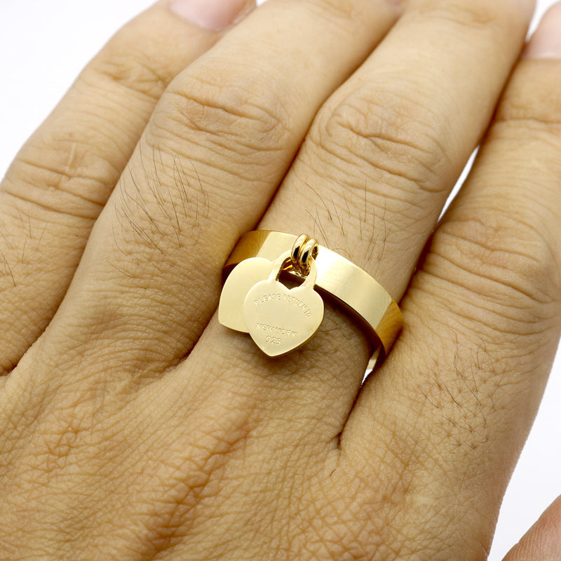 Gold-plated Heart-shaped Titanium Steel Ring