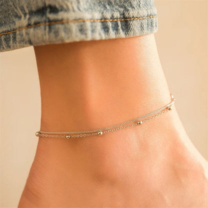 Light Luxury Double Layer Copper Bead Anklet