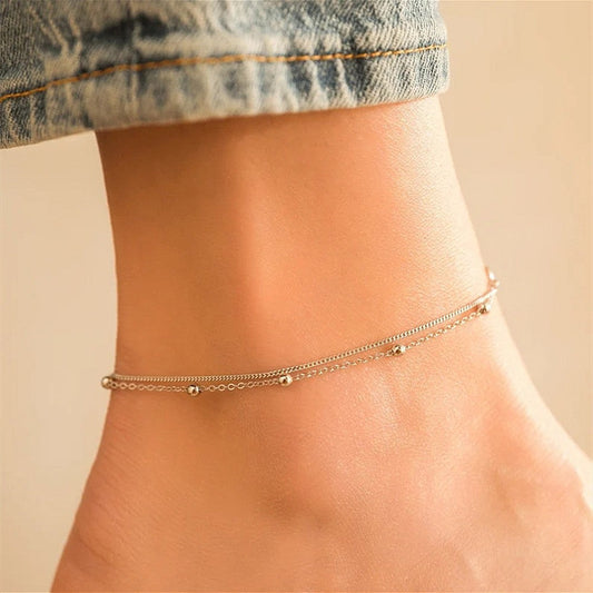 Light Luxury Double Layer Copper Bead Anklet