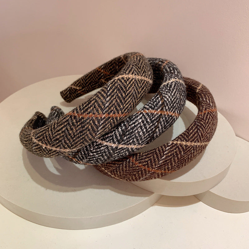 Gentle Temperament Warm Plaid Woolen Headband