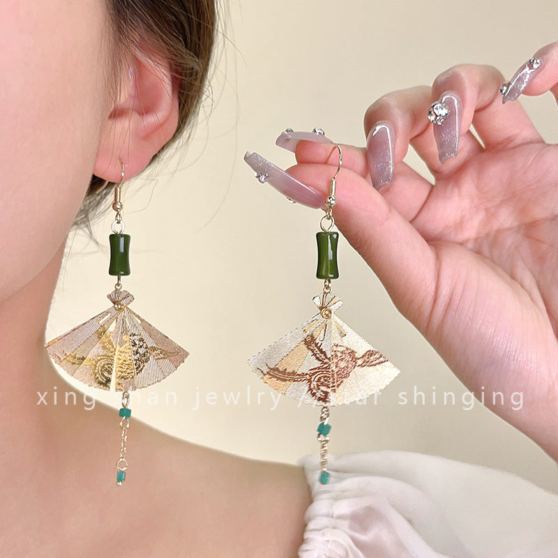 Bamboo Fan Tassel Earrings