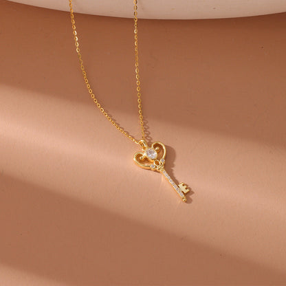 Non-fading Key Heart-shaped Necklace Women's Sterling Silver