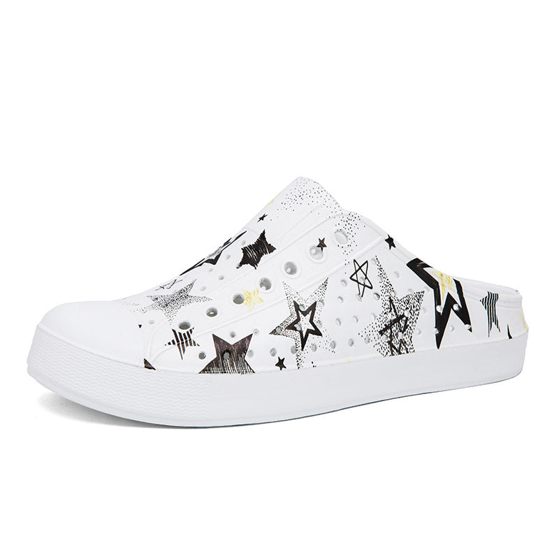 Beach Hole Shoes Color Printing Half Slippers