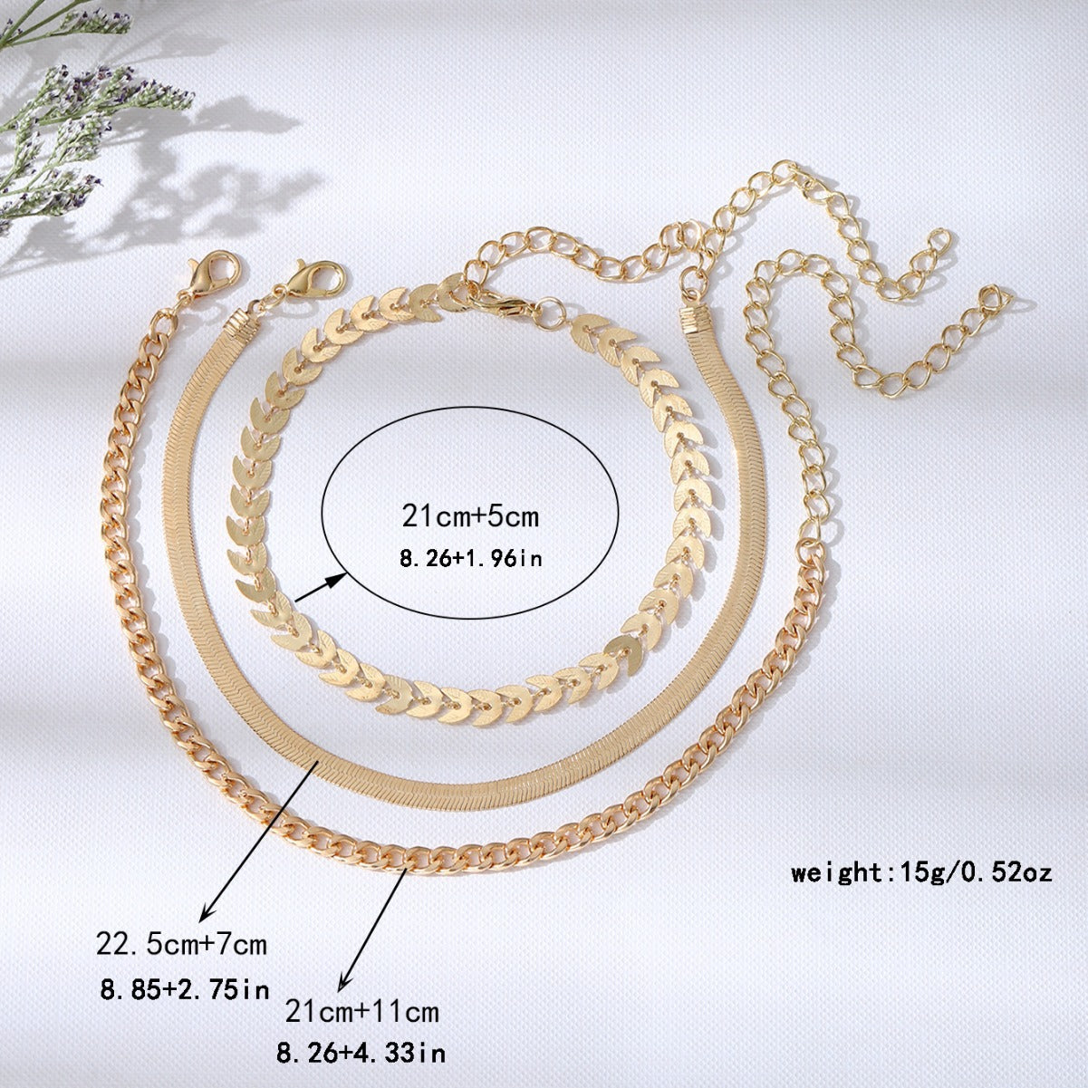 Flat Snake Wheat Chain Anklet Set