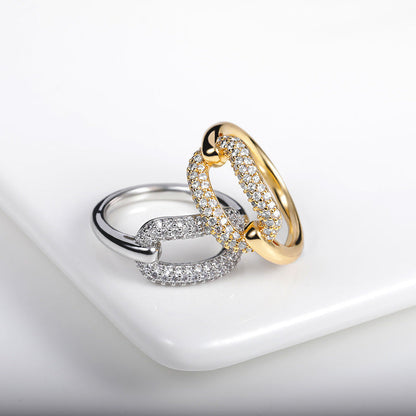 Gold And Silver Arc Female Ring Geometric Bending