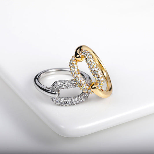 Gold And Silver Arc Female Ring Geometric Bending