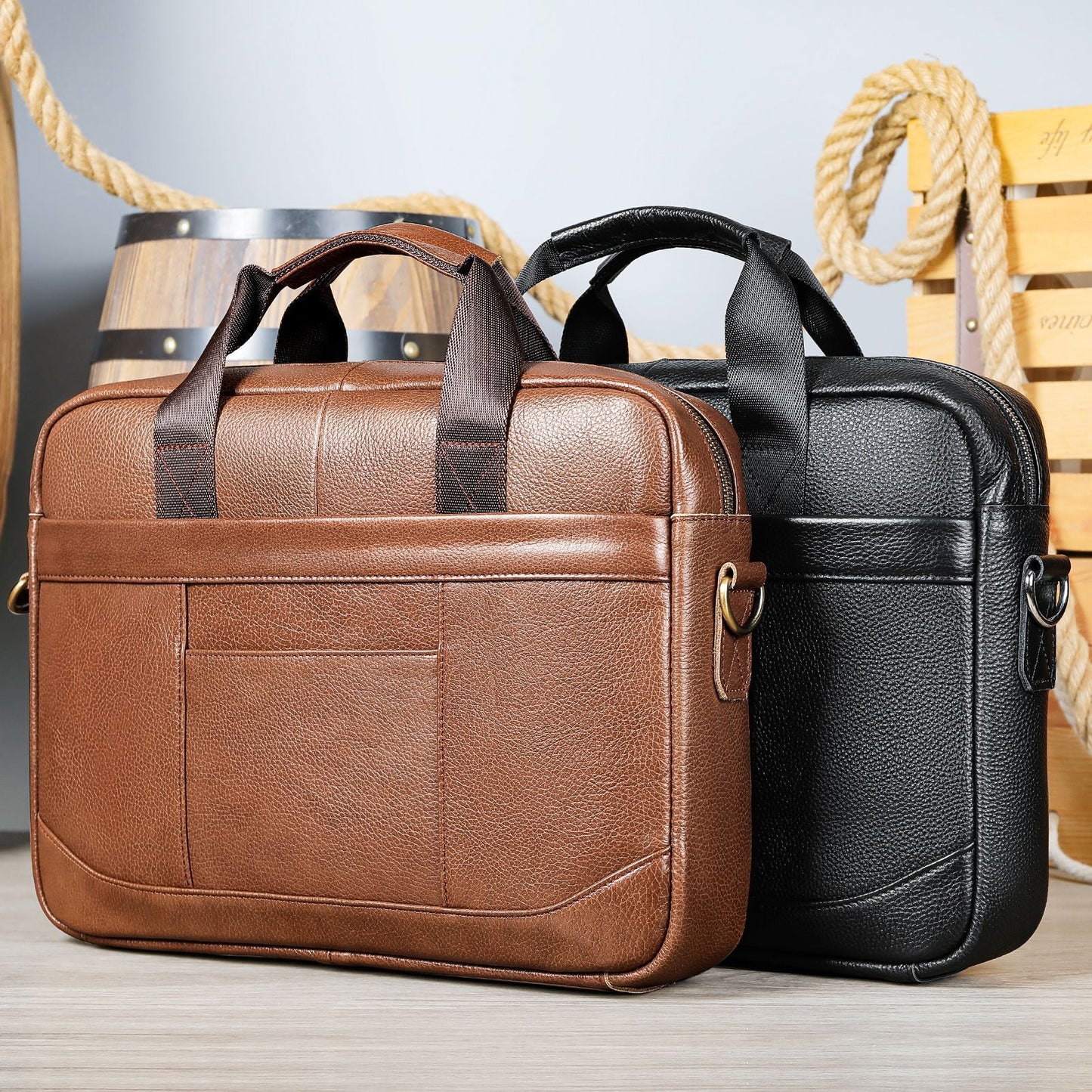 Men's Leather Crossbody Laptop Bag