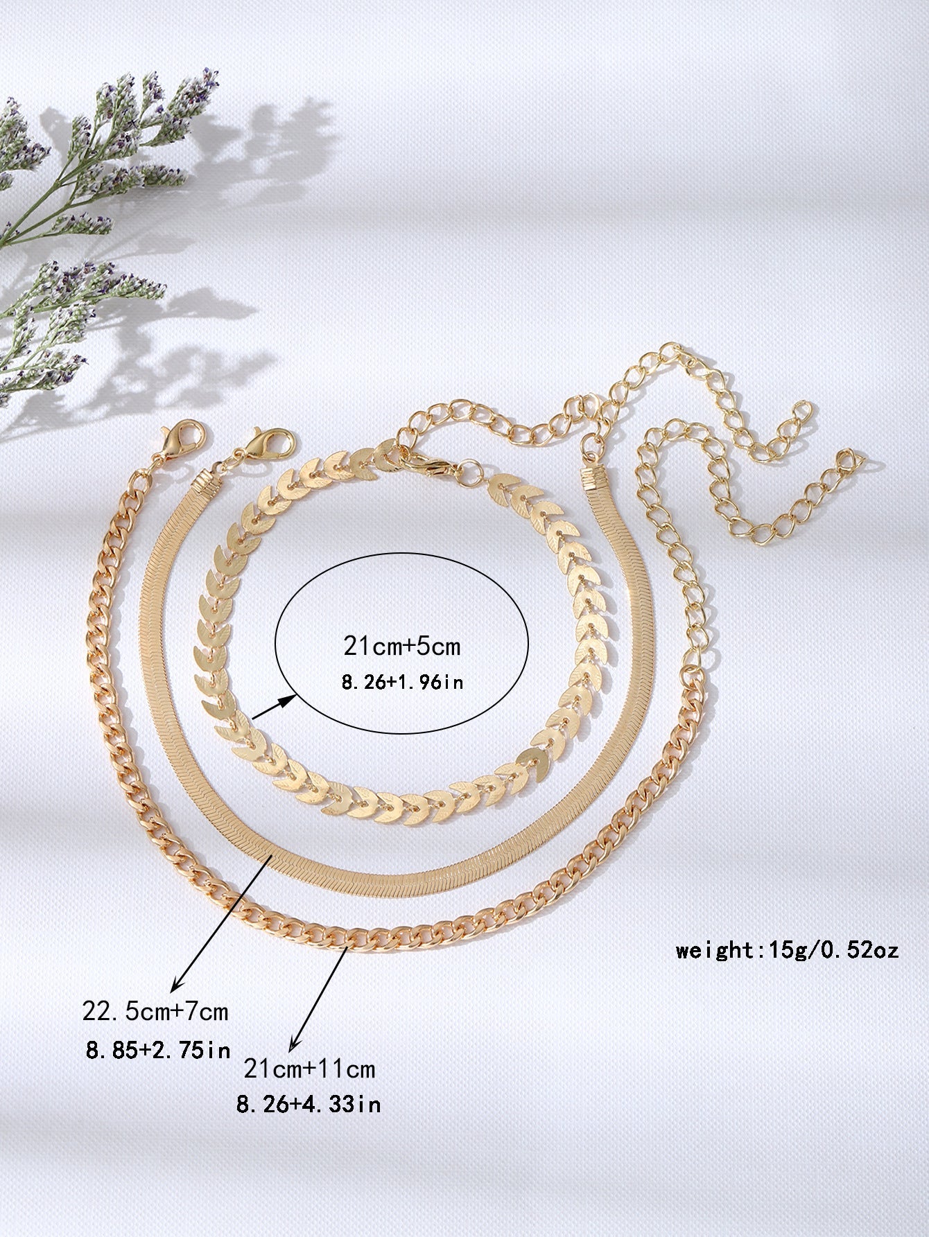 Flat Snake Wheat Chain Anklet Set