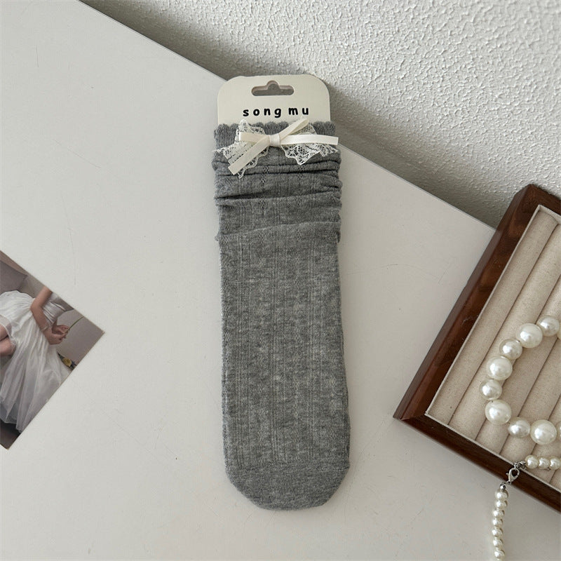 Floral Bow Mesh Mid-Calf Socks