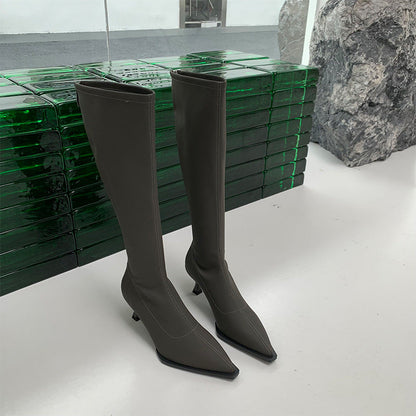 Stiletto Heel Pointed Toe Below Knee Boots