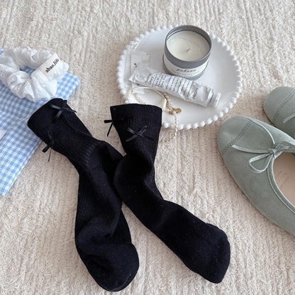 Ins Thin All-in-one Boneless Seam Socks Cute Bow