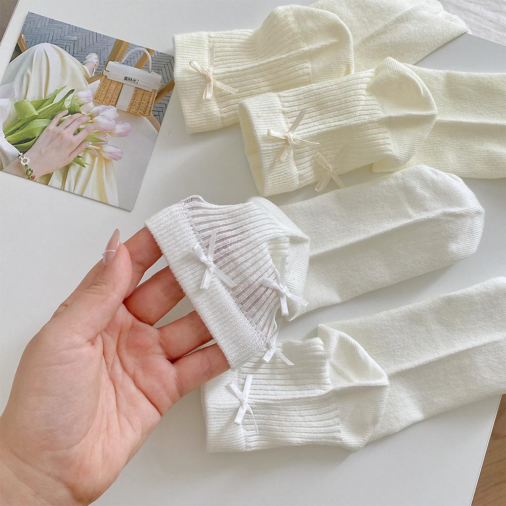 Ins Thin All-in-one Boneless Seam Socks Cute Bow