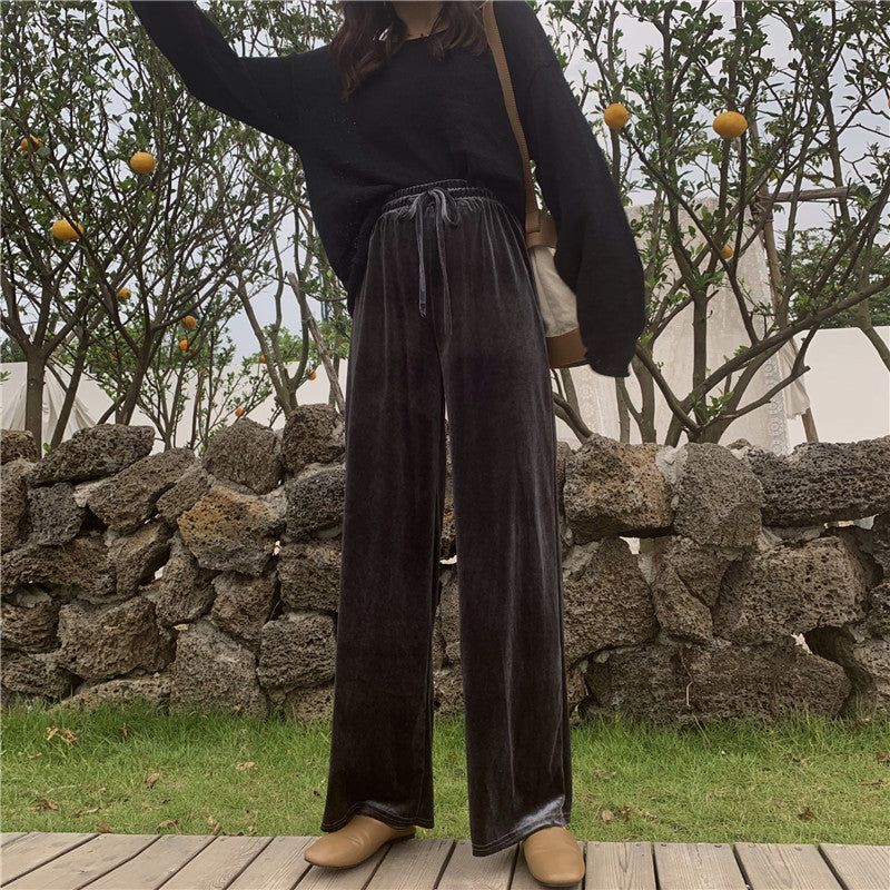 Gold Velvet High Waist Mopping Pants