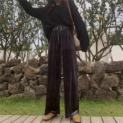 Gold Velvet High Waist Mopping Pants