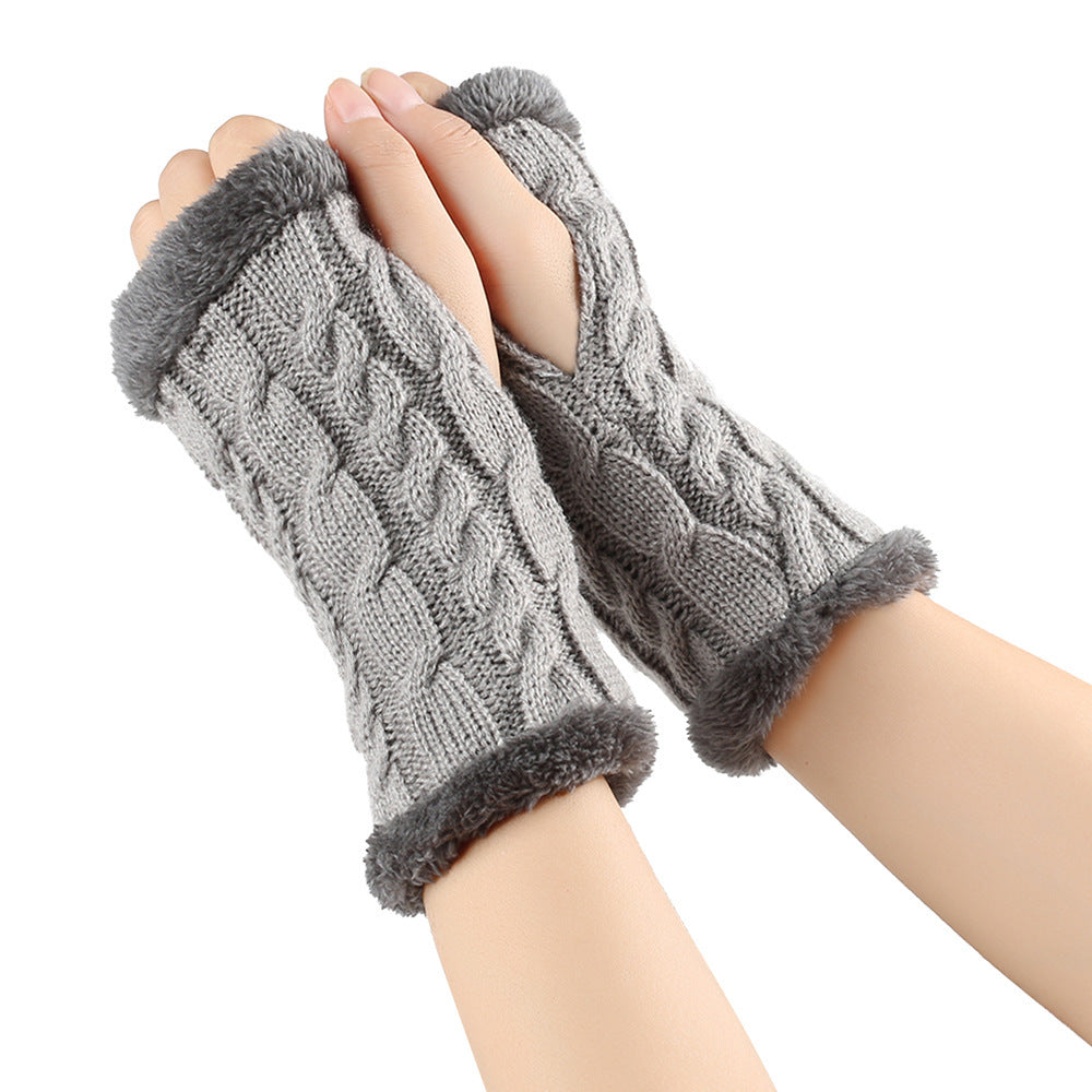 Fleece-Lined Knitted Fingerless Gloves