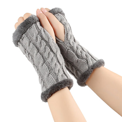 Fleece-Lined Knitted Fingerless Gloves