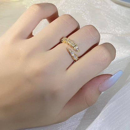 Adjustable Snake Ring for Women in Gold, White Gold, and Rose Gold with Gemstone Inlay
