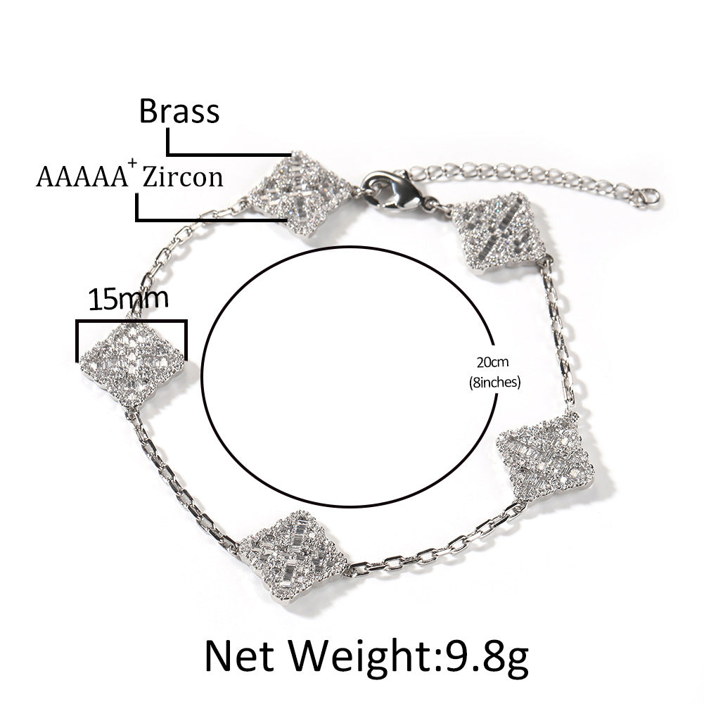 Four-Leaf Clover Copper Diamond Bracelet