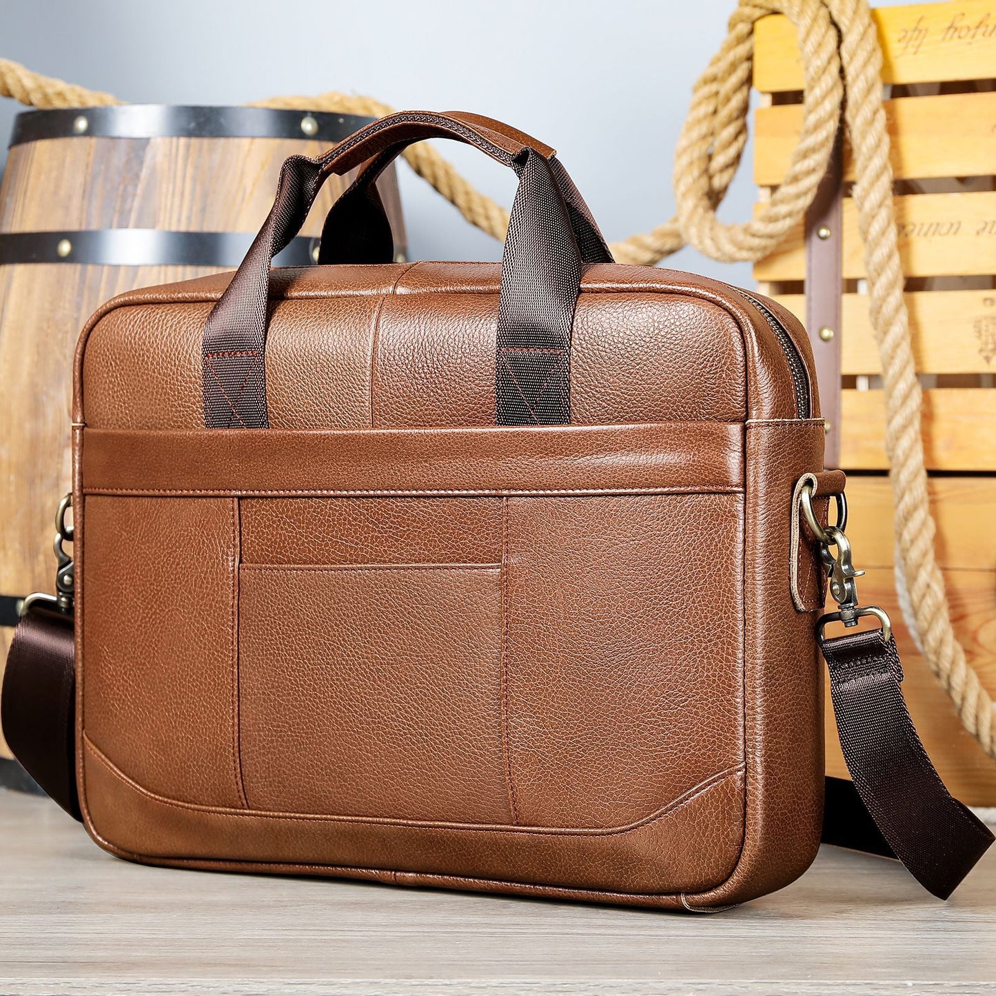 Men's Leather Crossbody Laptop Bag