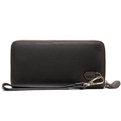 Men's Cowhide Double Zipper Wallet