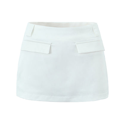 High Waist Sheath Faux Pocket Design Slim Fit Skirt Women