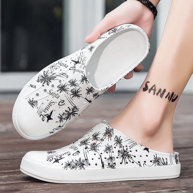 Beach Hole Shoes Color Printing Half Slippers