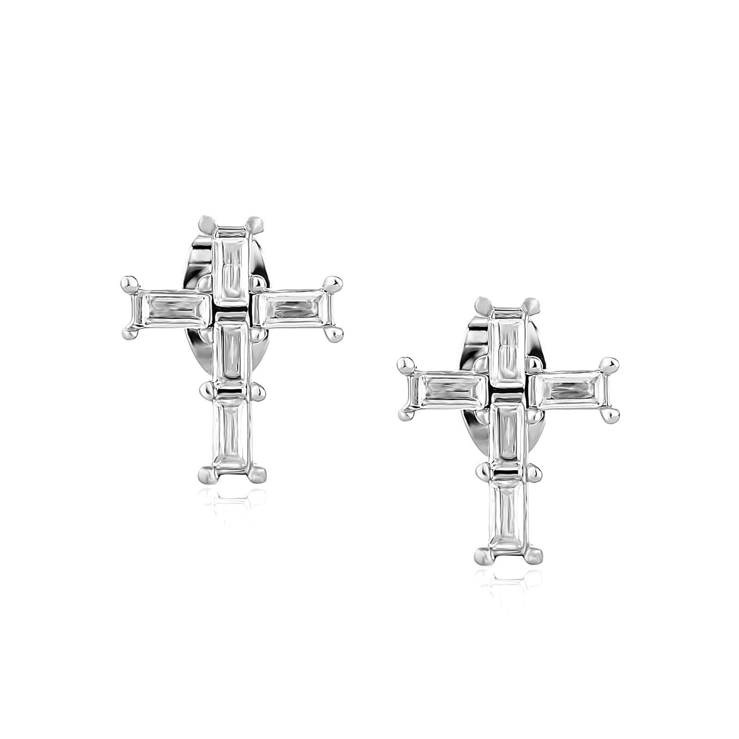 Silver Needle Love Heart Stud Earrings Design Cross