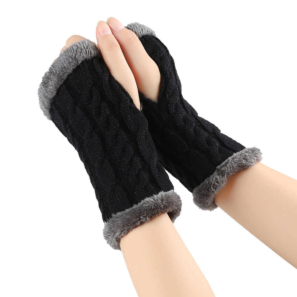 Fleece-Lined Knitted Fingerless Gloves
