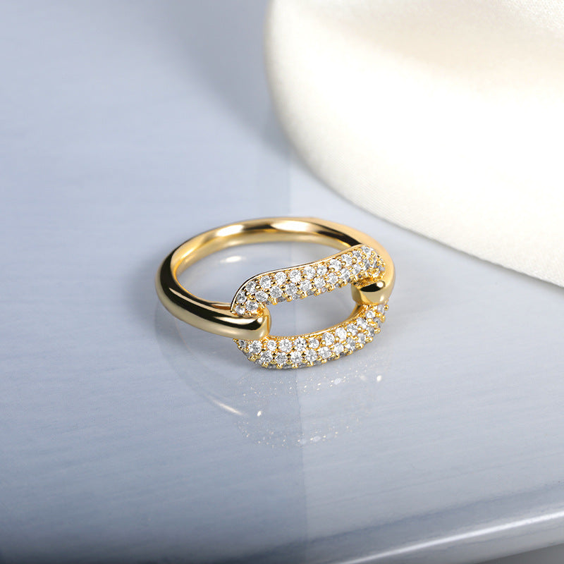 Gold And Silver Arc Female Ring Geometric Bending