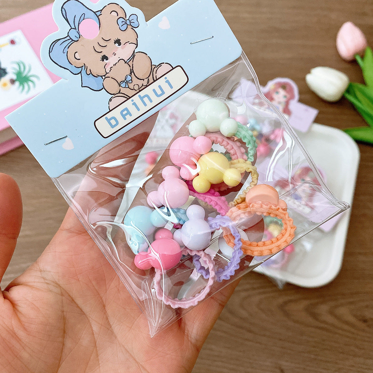 8 Bags Candy Color Children's Ruffles Hair Rope