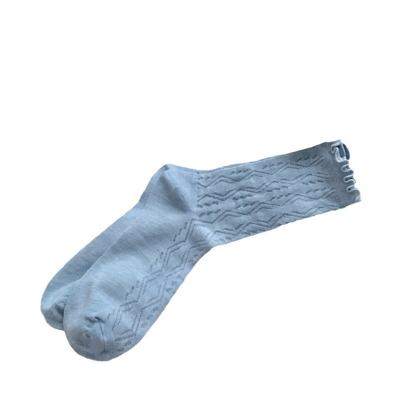 Mesh Hollow Wooden Ear Mid-Calf Socks